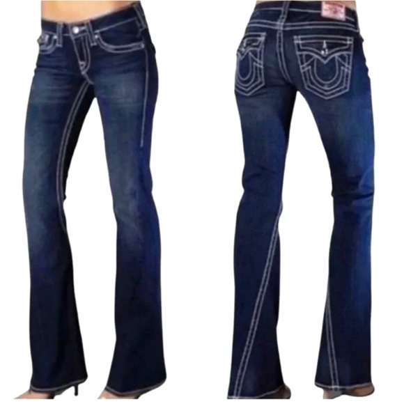 True Religion Joey Womens Dark Wash Low Rise Vintage Retro Y2K Super Flare 31